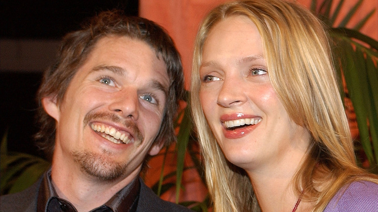 Ethan Hawke and Uma Thurman smiling