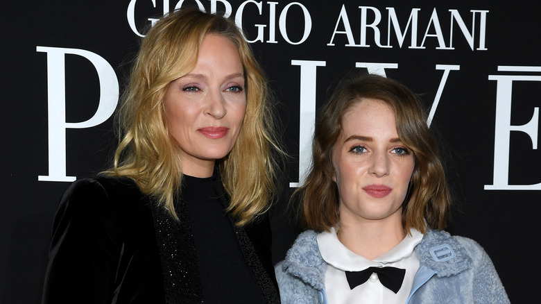 Uma Thurman and Maya Hawke posing together on the red carpet