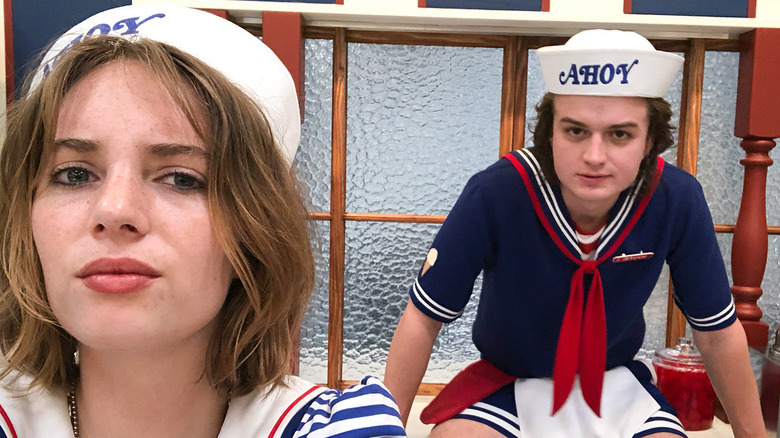 Maya Hawke and Joe Keery on the set of 'Stranger Things'