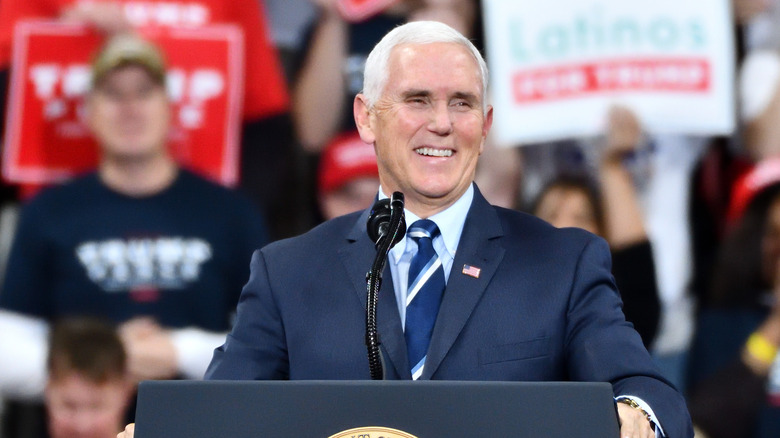 Mike Pence laughing at a rally