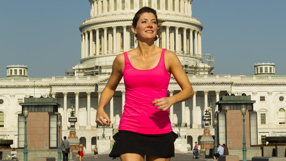 Norah O'Donnell on a run in front of the Capitol Building in 2012