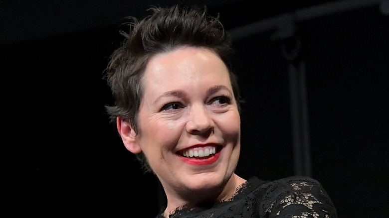 Olivia Colman smiling on stage