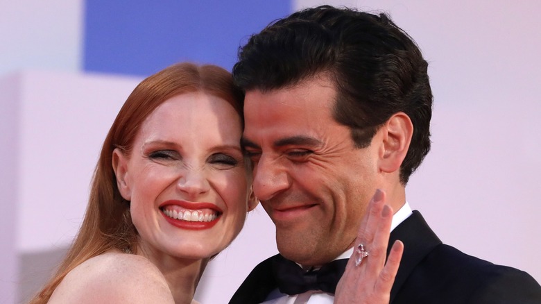 Jessica Chastain and Oscar Isaac with big smiles