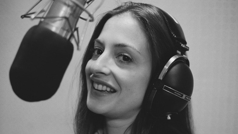 Patti LuPone in a recording studio