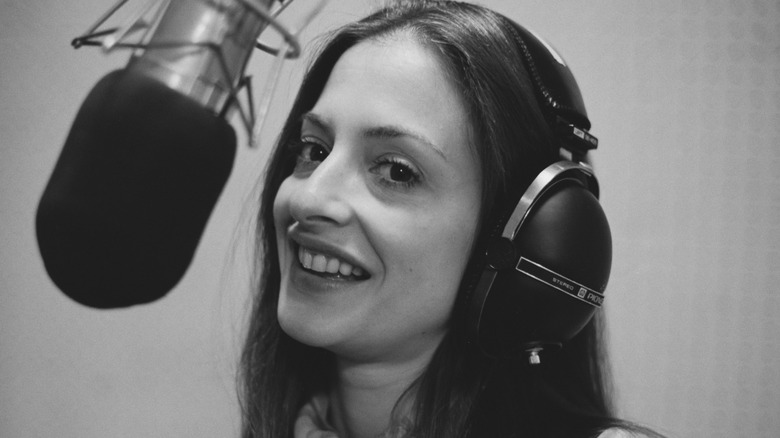 Patti LuPone in a recording studio