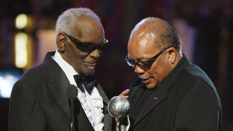 Quincy Jones and Ray Charles with award