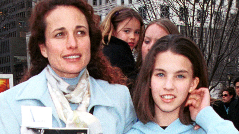 Andie MacDowell and Rainey Qualley both smiling