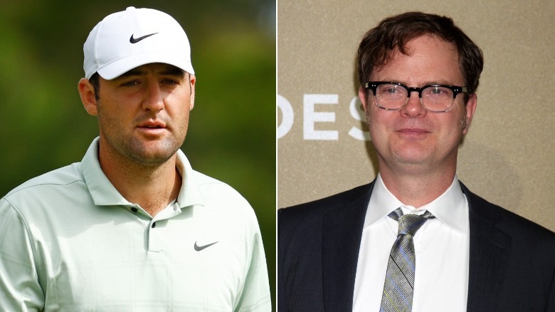 Scottie Scheffler and Rainn Wilson side by side