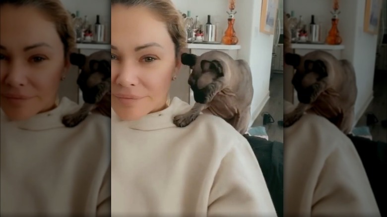 Shanna Moakler, snuggling with her cat 