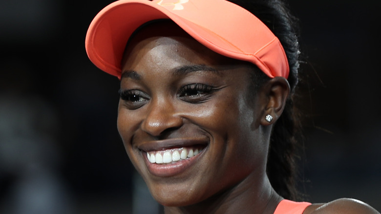 Sloane Stephens in an orange visor