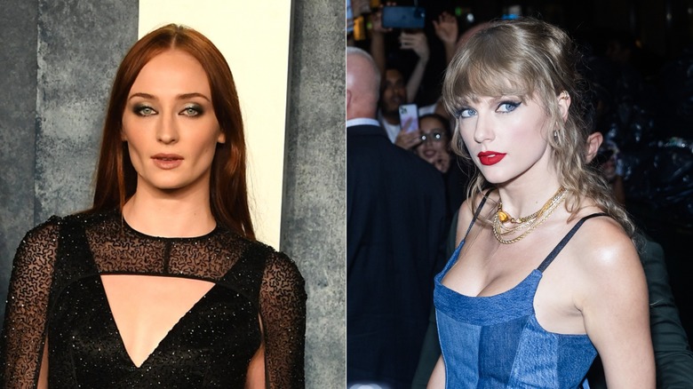 Sophie Turner posing, Taylor Swift walking outside