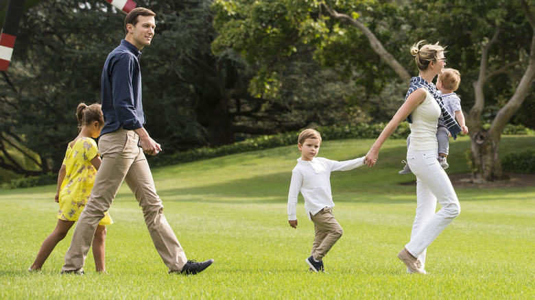 Jared Kushner with Ivanka Trump and kids outside