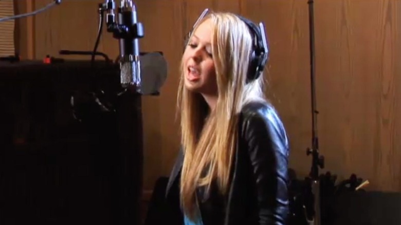 Tiffany Trump singing in a recording studio