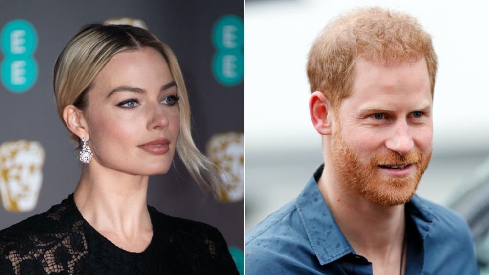 Margot Robbie posing, Prince Harry speaking 