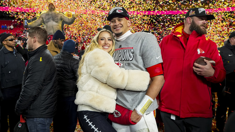 Brittany and Patrick Mahomes celebrating his Super Bowl win.