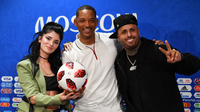 Era Istrefi, Will Smith, and Nicky Jam posing