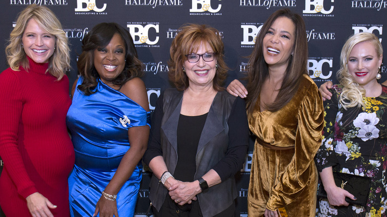 Sara Haines, Star Jones, Joy Behar, Sunny Hostin, Meghan McCain smiling