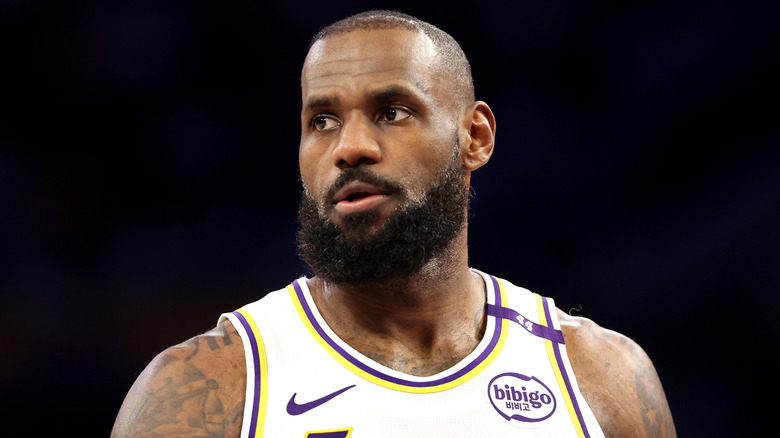 LeBron James wearing his jersey with a full beard