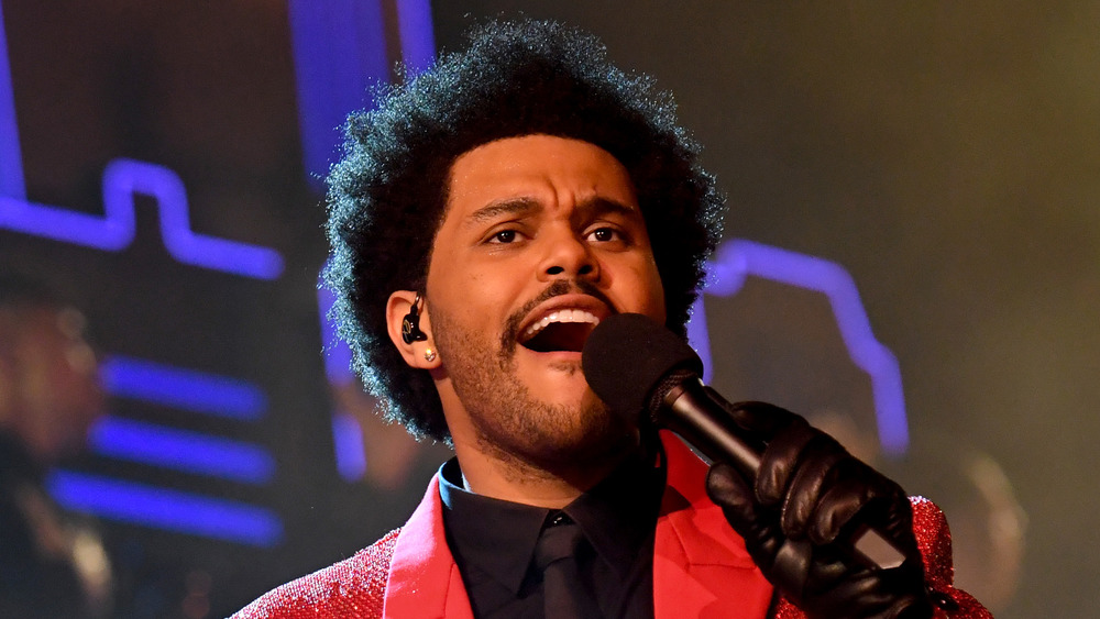 The Weeknd performing at the Super Bowl