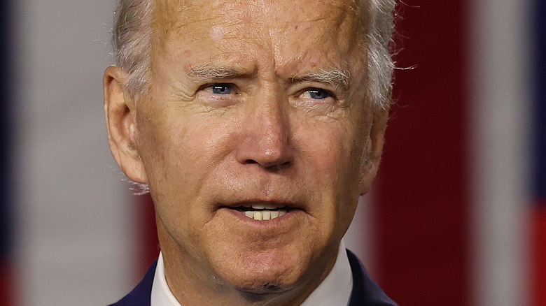 Joe Biden speaking at the Chase Center