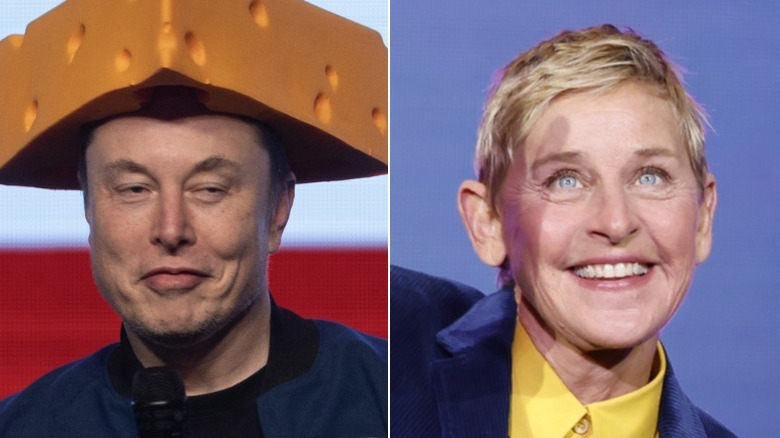 Split image of Elon Musk and Ellen DeGeneres