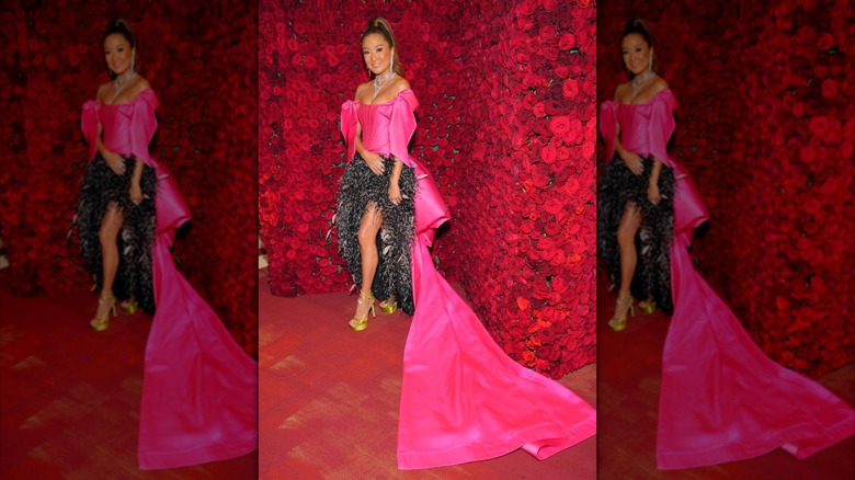 Ashley Park wearing a pink and black dress at the 2022 Met Gala.