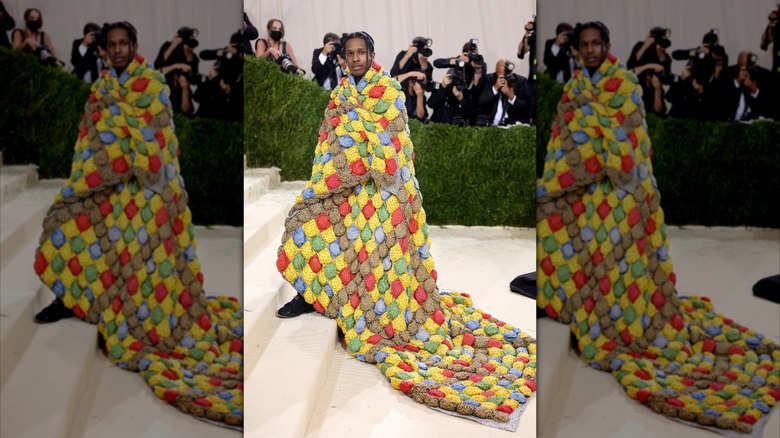 A$AP Rocky draped quilt over his body at the 2021 Met Gala.