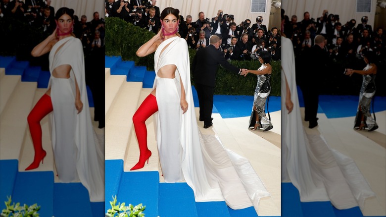 Lily Aldridge in a white Ralph Lauren dress at the 2017 Met Gala.