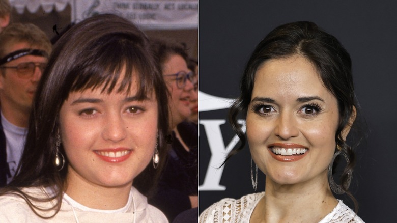 Side by side of Danica McKellar in 1993 vs. 2025