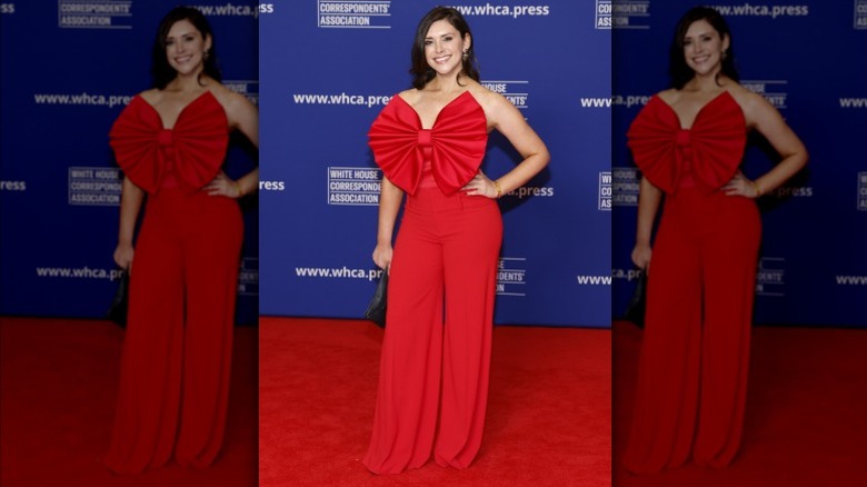 Tara Palmeri wearing a red jumpsuit at the White House Correspondents' Dinner