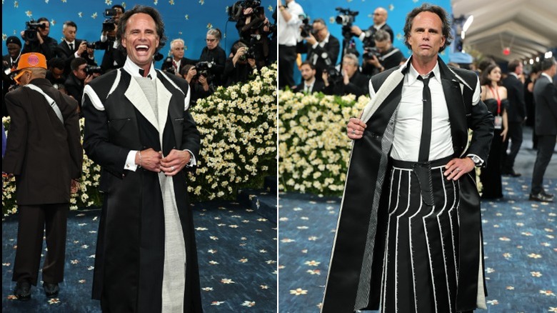 A split image of Walton Goggins attending the 2025 Met Gala in New York City, NY