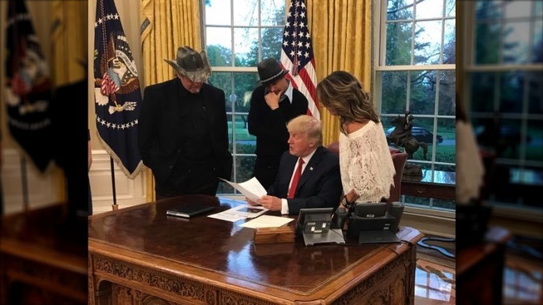 Kid Rock, Sarah Palin and Ted Nugent with Pres. Trump