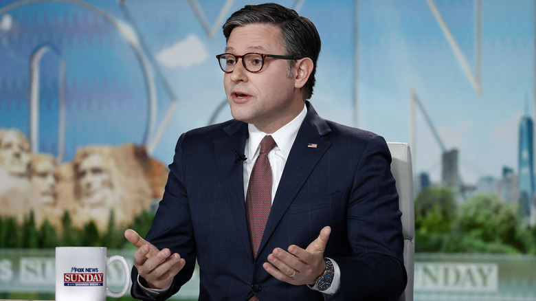 House Speaker Mike Johnson (R-LA) is interviewed on FOX News Sunday at FOX News D.C. Bureau on November 16, 2025.