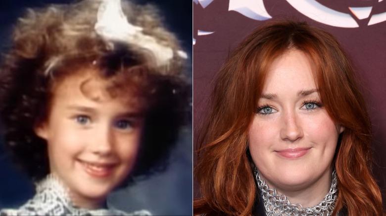 Ashley Johnson in the 'Growing Pains' title sequence and at an event in 2024.