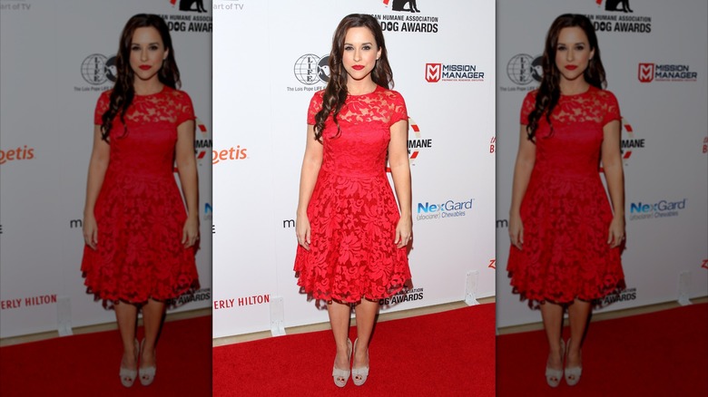 Lacey Chabert in a red dress on the red carpet