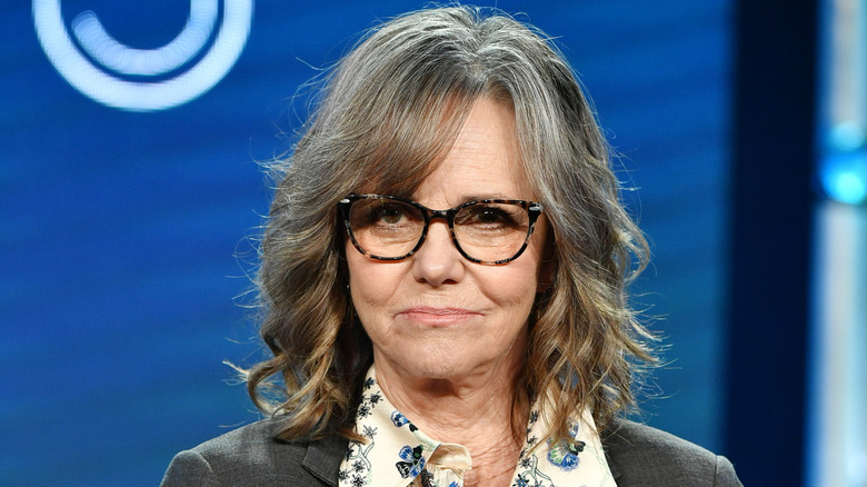 Sally Field pictured in early 2020 with a side part and curled hair.