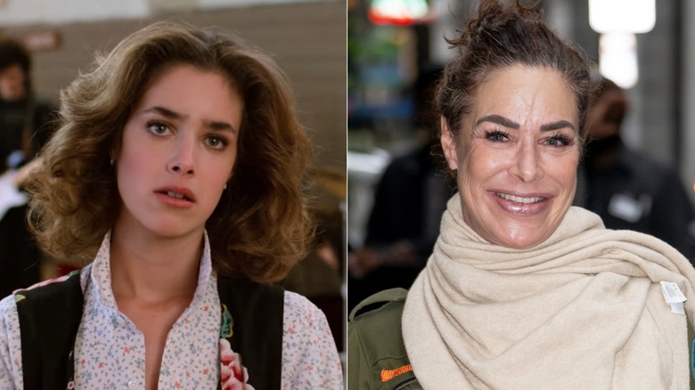 A split image of Claudia Wells in Back to the Future in 1985 and at a fan expo in 2025