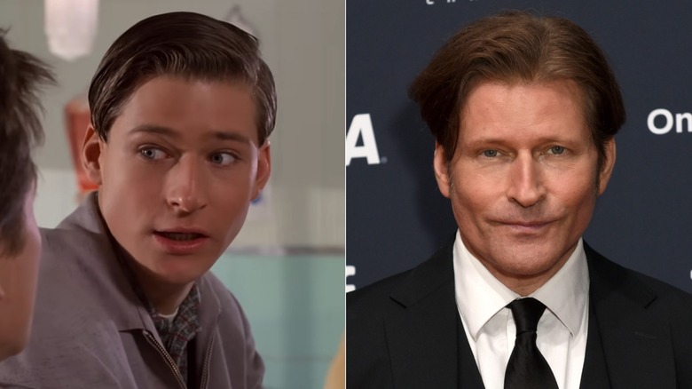 Crispin Glover as George McFly in 1985 and at a 2024 film premiere in a split image