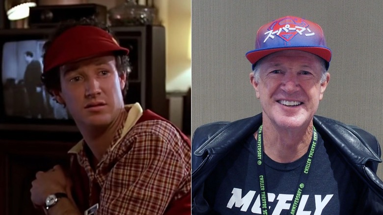 Marc McClure in Back to the Future and at a 2025 fan convention in a split image
