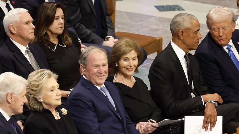 Mike and Karen Pence seated behind past presidents and first ladies at Jimmy Carter's funeral.
