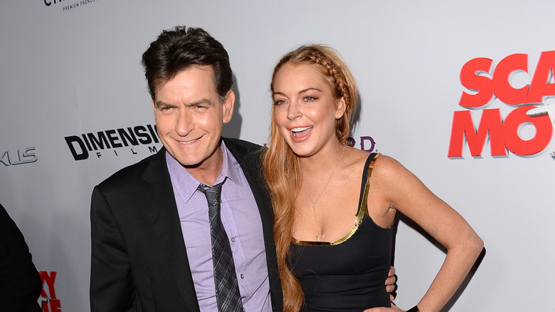 Charlie Sheen and Lindsay Lohan at the premiere of Scary Movie 5