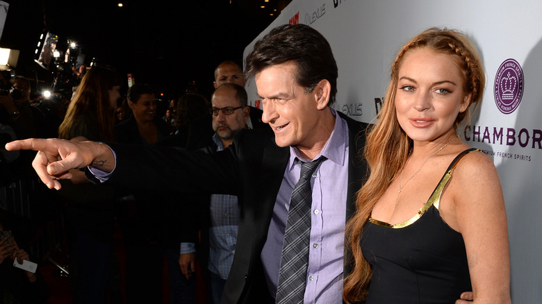 Charlie Sheen and Lindsay Lohan at the premiere of Scary Movie 5