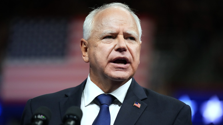 Tim Walz speaking at a campaign rally