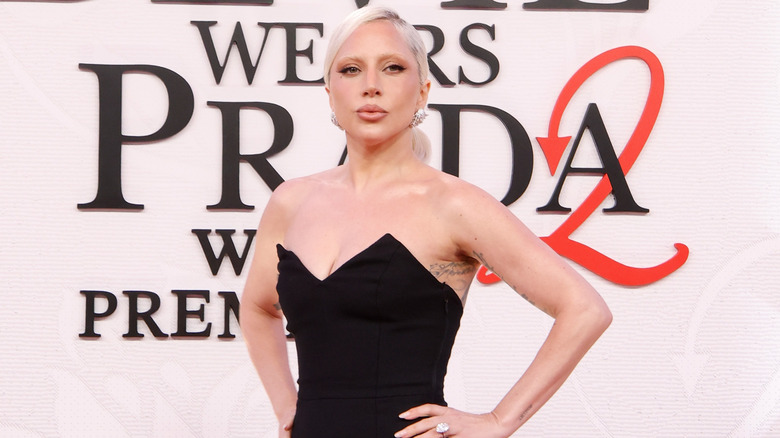 Lady Gaga posing with her hands on her hips.