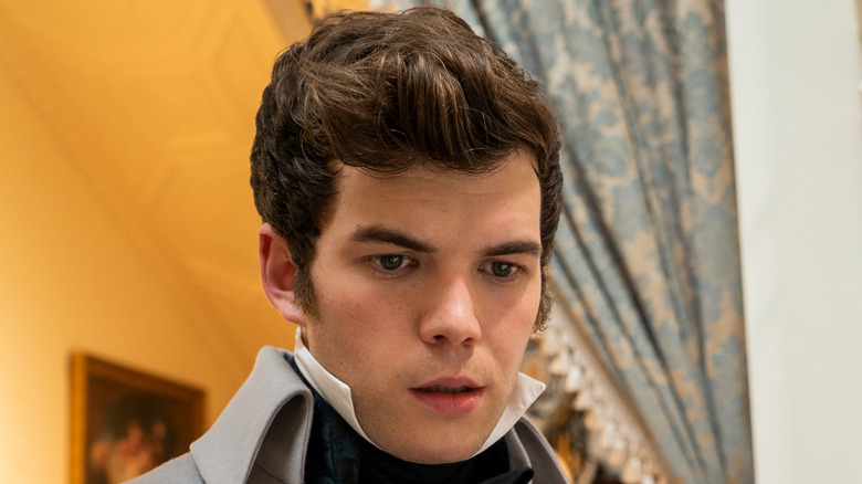 Luke Newton on the set of "Bridgerton"