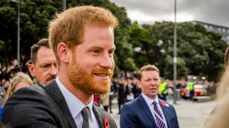 Prince Harry outside in a crowd