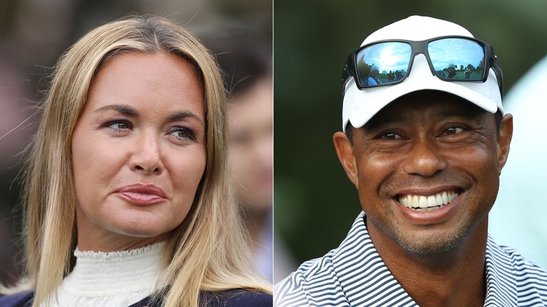 side by side of Vanessa Trump and Tiger Woods outdoors