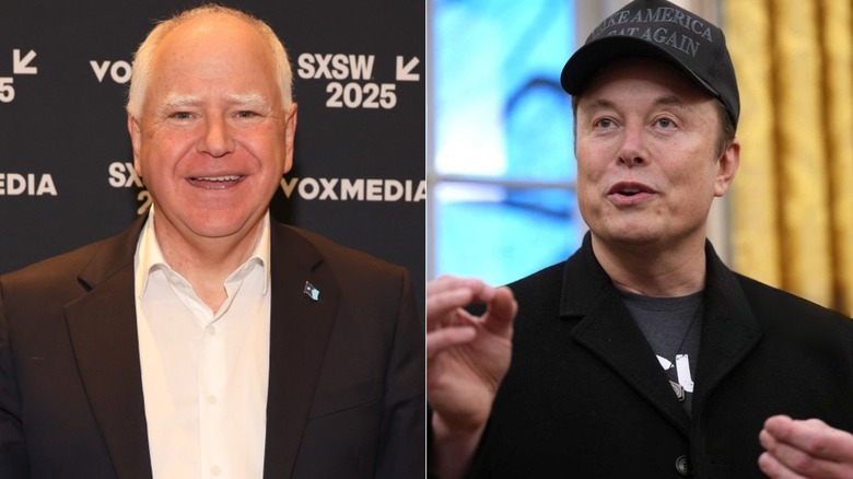 Side-by-side of Tim Walz and Elon Musk