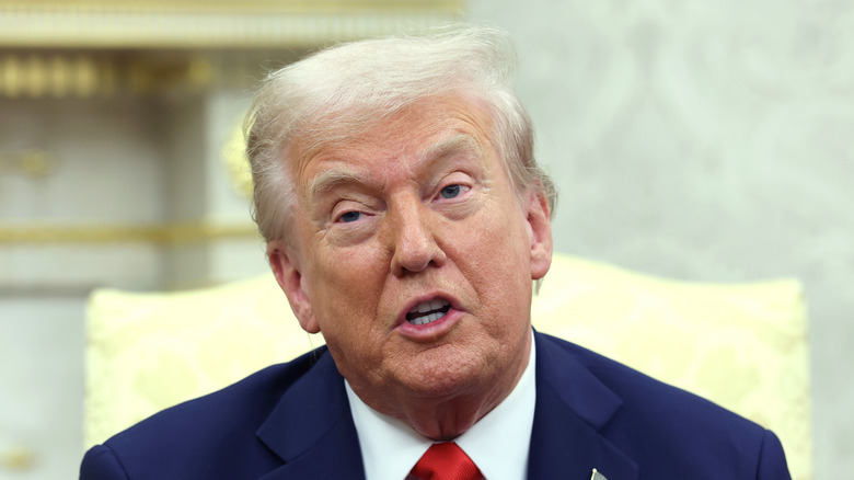 Donald Trump sitting in a yellow chair