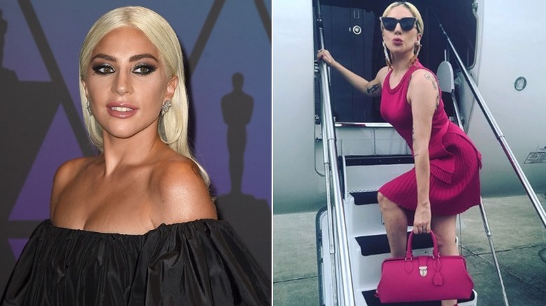 Lady Gaga boards a private jet to a christening
